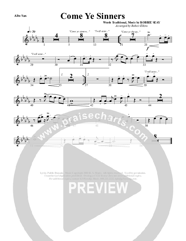 Come Ye Sinners Alto Sax (G3 Worship)