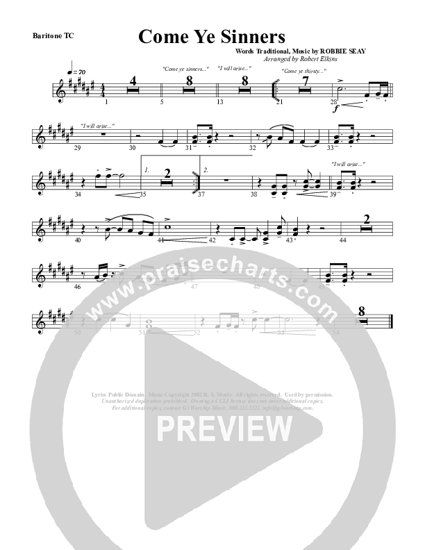 Come Ye Sinners Baritone TC (G3 Worship)