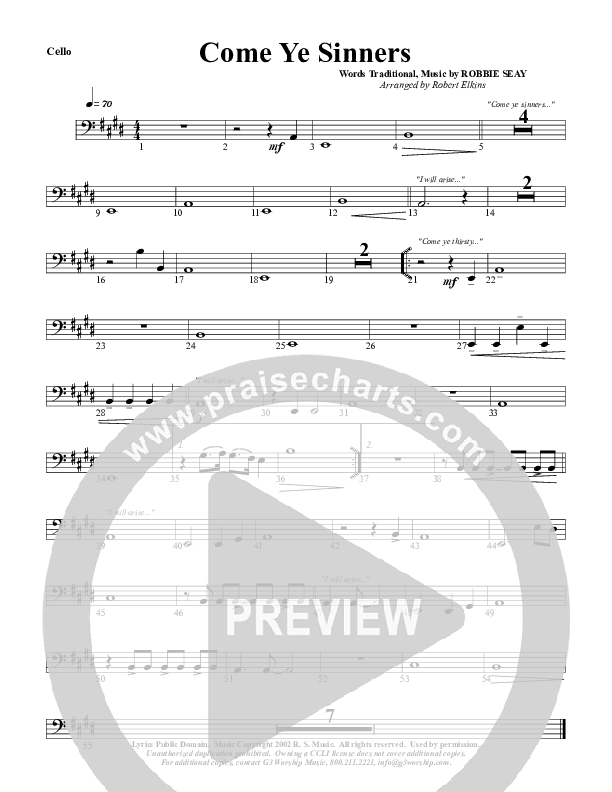 Come Ye Sinners Cello (G3 Worship)