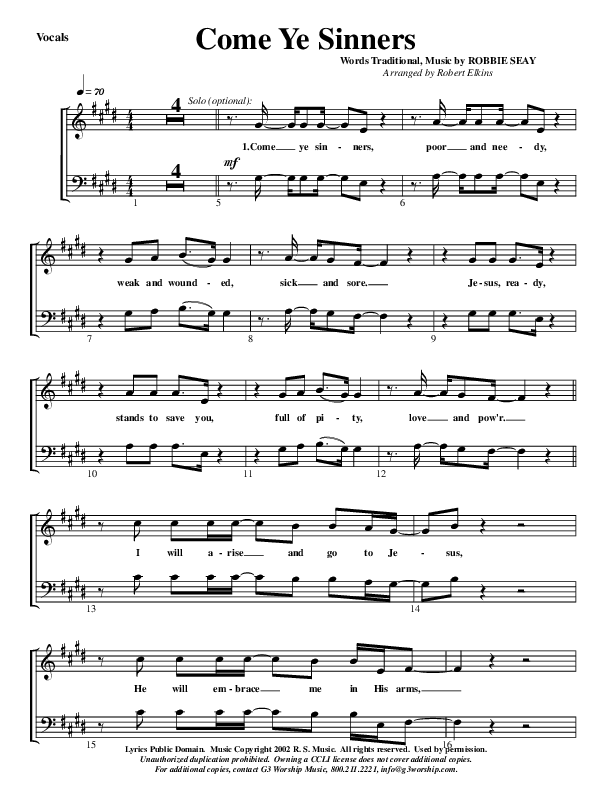Come Ye Sinners Choir Sheet (G3 Worship)