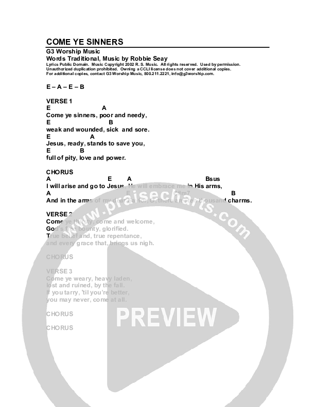 Come Ye Sinners Chords & Lyrics (G3 Worship)
