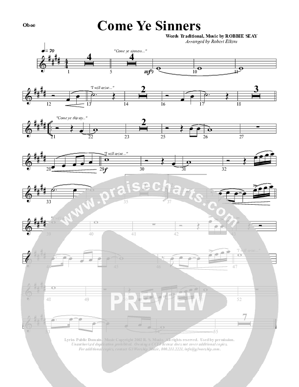 Come Ye Sinners Oboe (G3 Worship)