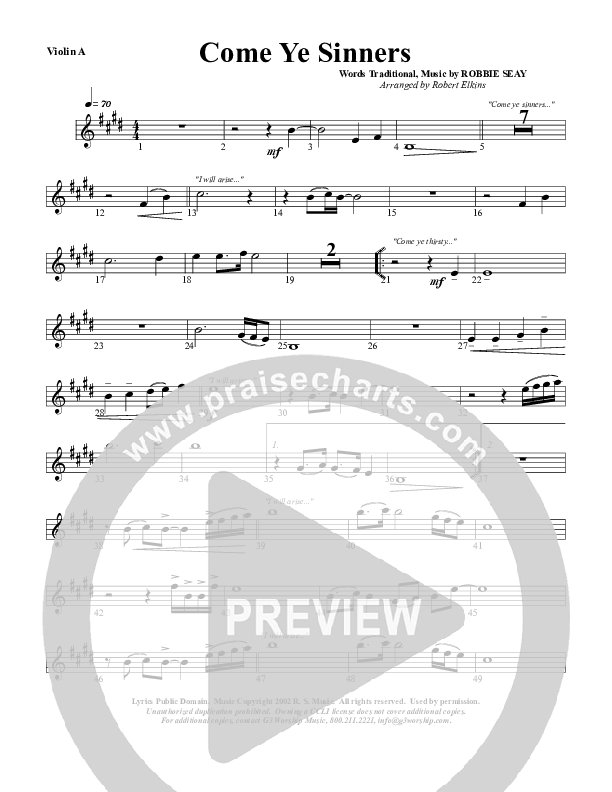 Come Ye Sinners Violin 1 (G3 Worship)