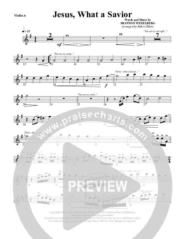 Jesus What A Savior Violin 1 (G3 Worship)