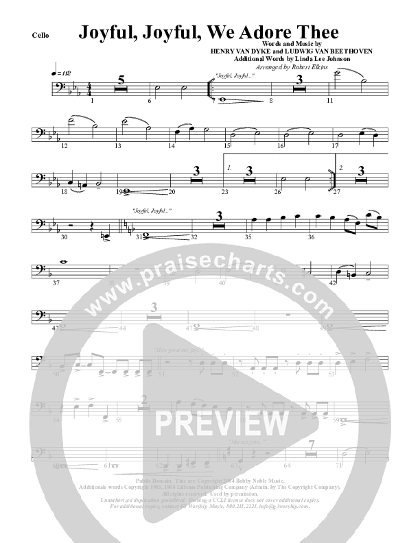 Joyful Joyful We Adore Thee Cello (G3 Worship)