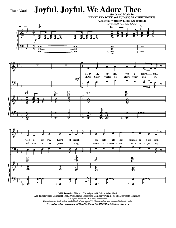 Joyful Joyful We Adore Thee Piano/Vocal & Lead (G3 Worship)