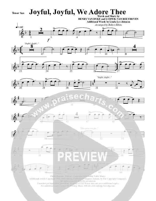 Joyful Joyful We Adore Thee Tenor Sax 2 (G3 Worship)