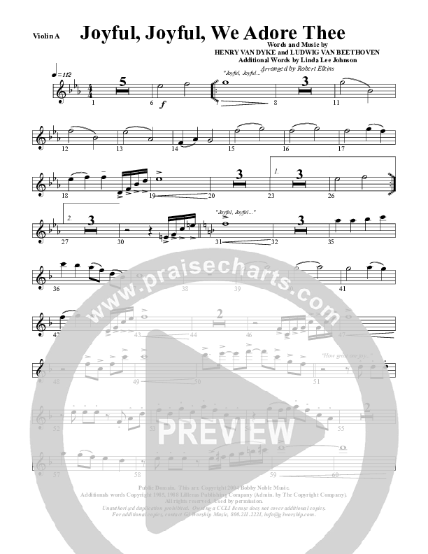 Joyful Joyful We Adore Thee Violin 1 (G3 Worship)