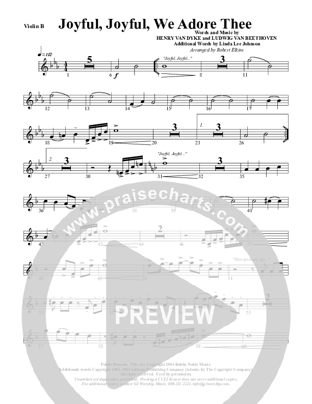 Joyful Joyful We Adore Thee Violin 2 (G3 Worship)