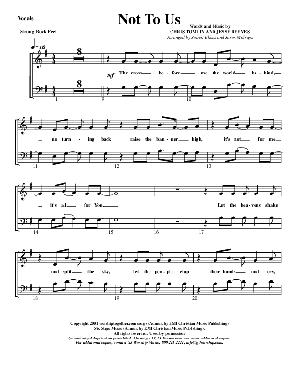 Not To Us Choir Sheet (G3 Worship)