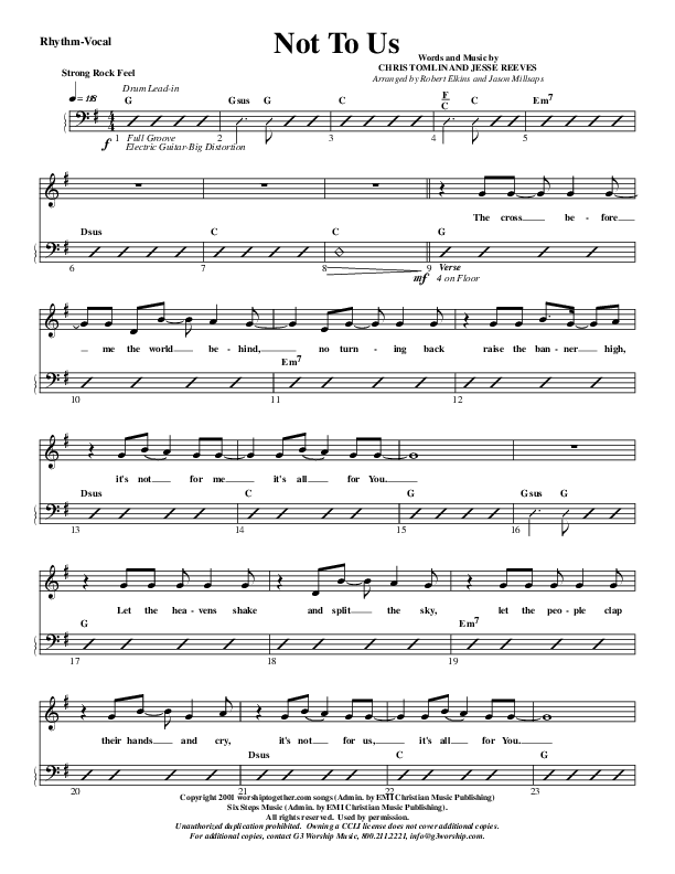 Not To Us Rhythm Chart (G3 Worship)
