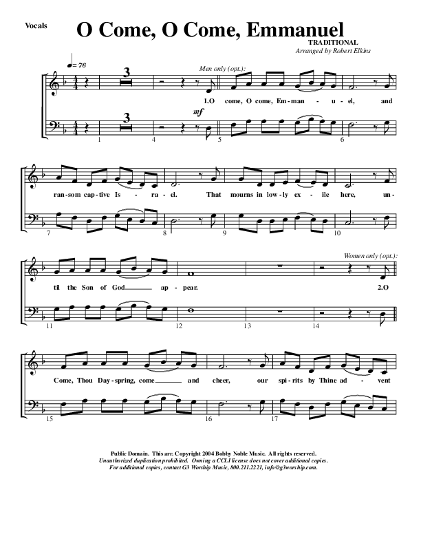 O Come O Come Emmanuel Choir Sheet (G3 Worship)
