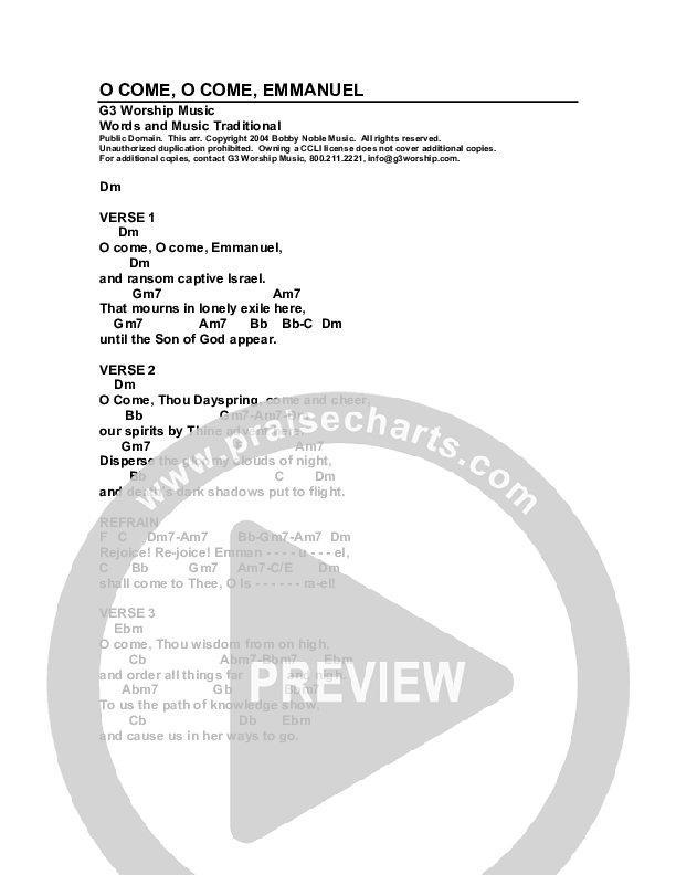 O Come O Come Emmanuel Chord Chart (G3 Worship)