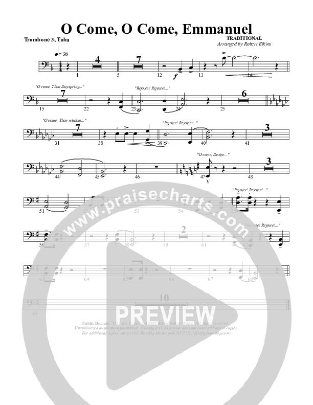 O Come O Come Emmanuel Trombone 3/Tuba (G3 Worship)