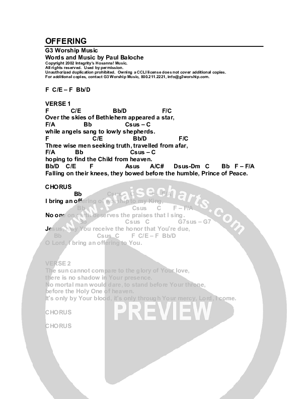 Offering Chord Chart (G3 Worship)