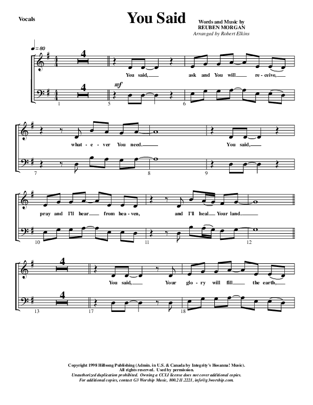 You Said Piano/Vocal (SATB) (G3 Worship)