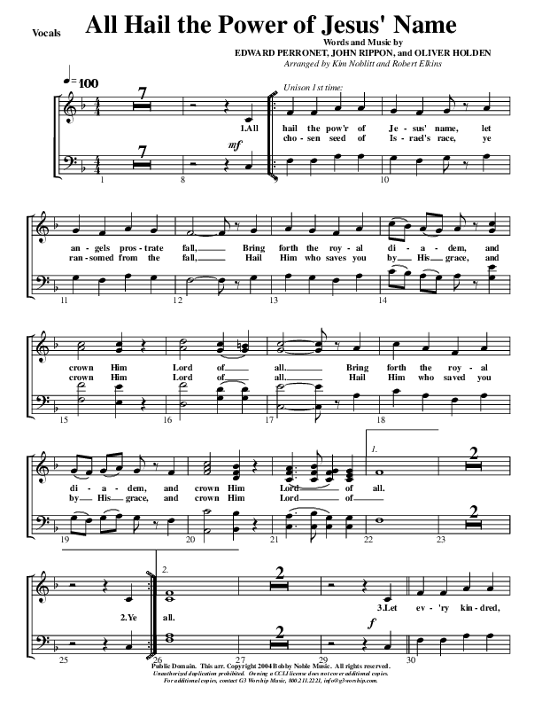 All Hail The Power Of Jesus Name Lead Sheet (G3 Worship)