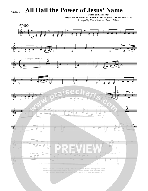 All Hail The Power Of Jesus Name Violin 1 (G3 Worship)