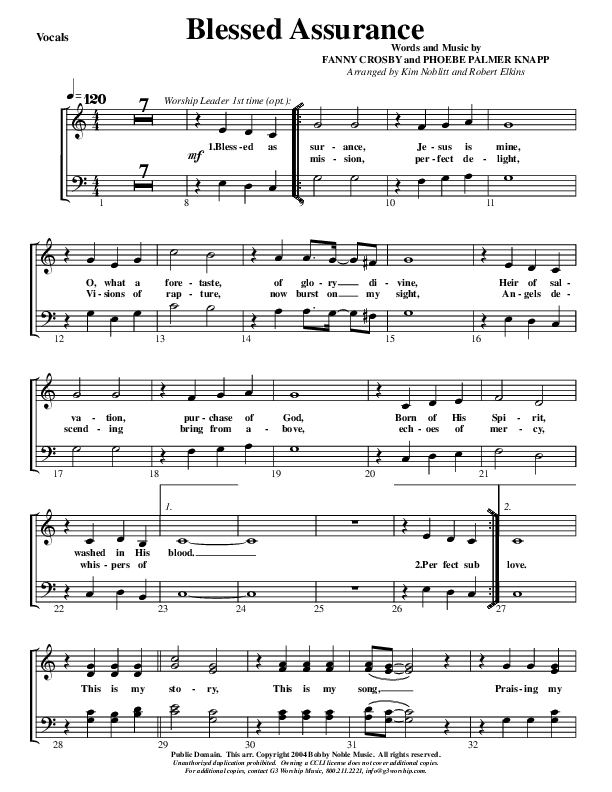 Blessed Assurance Choir Sheet (G3 Worship)