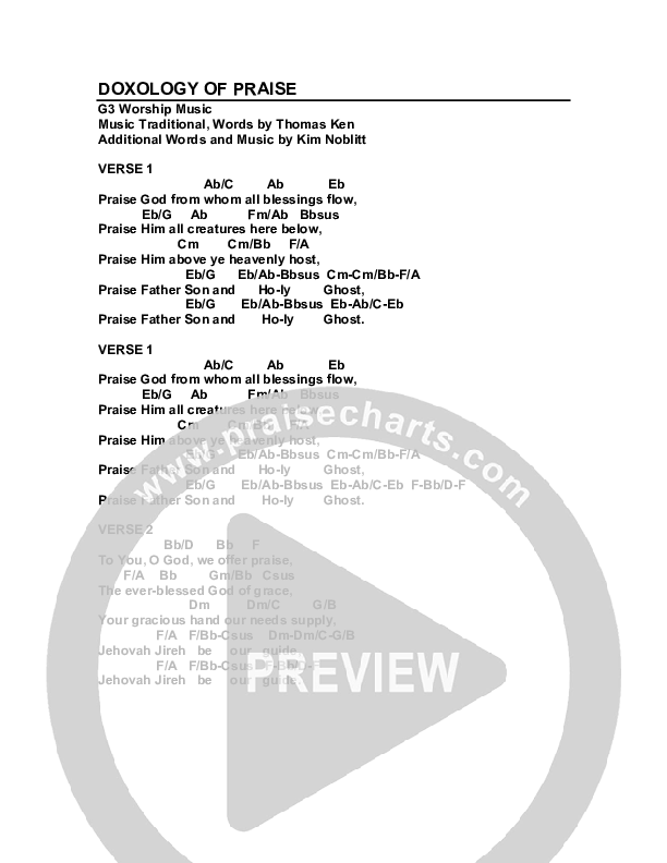 A Doxology Of Praise Chord Chart (G3 Worship)