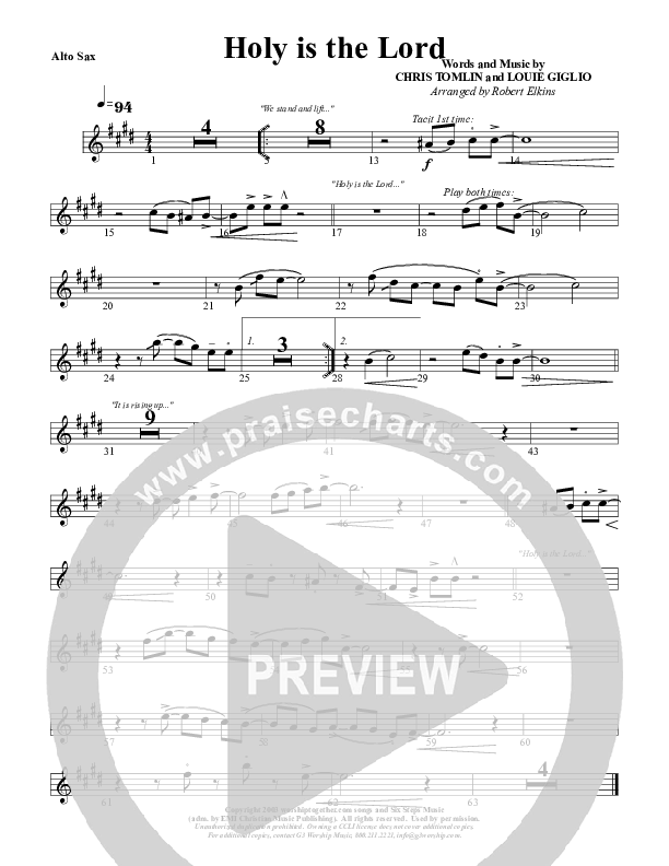 Holy Is The Lord Alto Sax (G3 Worship)