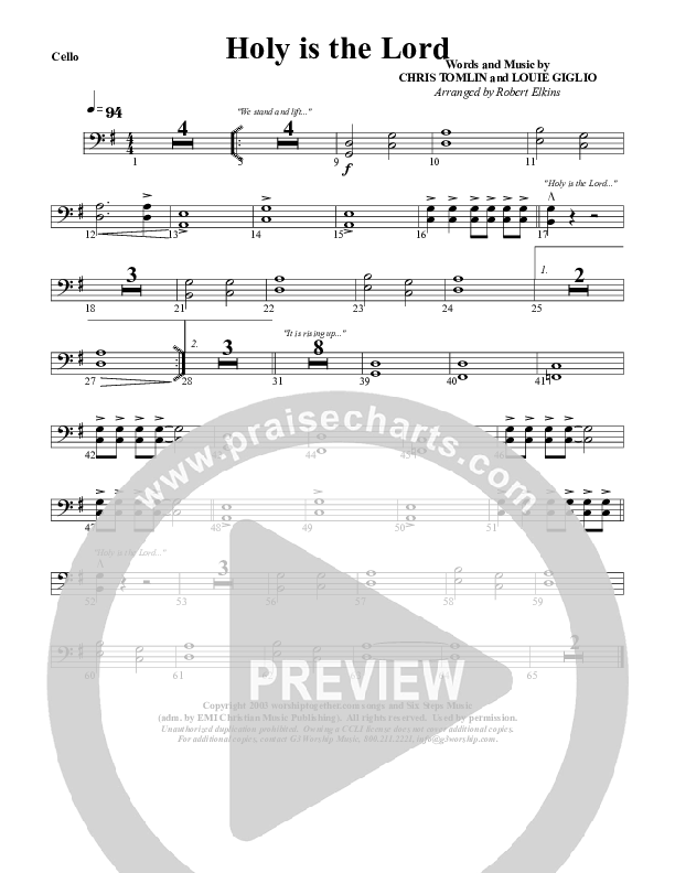Holy Is The Lord Cello (G3 Worship)