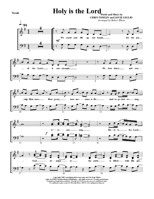 Holy Is The Lord Choir Sheet (G3 Worship)