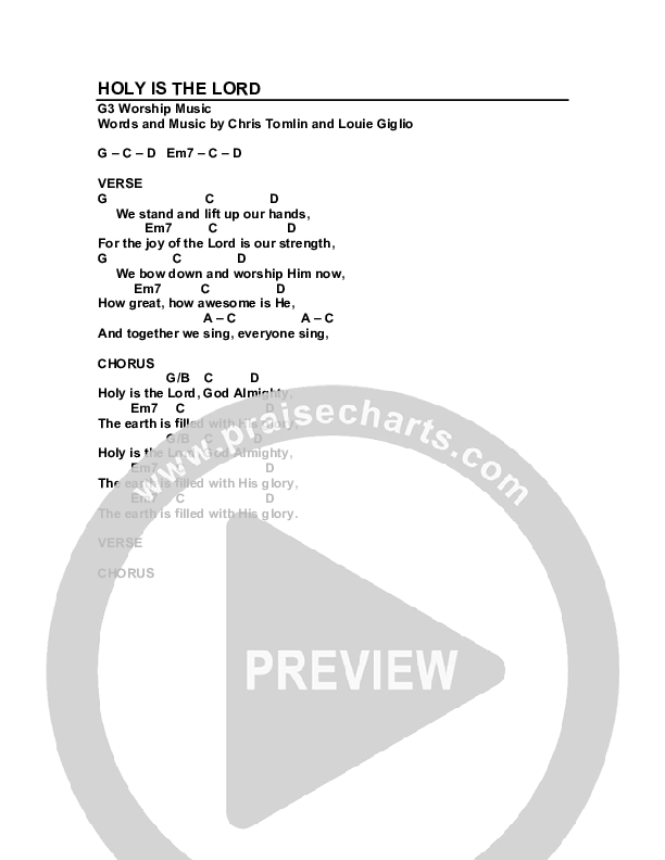 Holy Is The Lord Chords & Lyrics (G3 Worship)