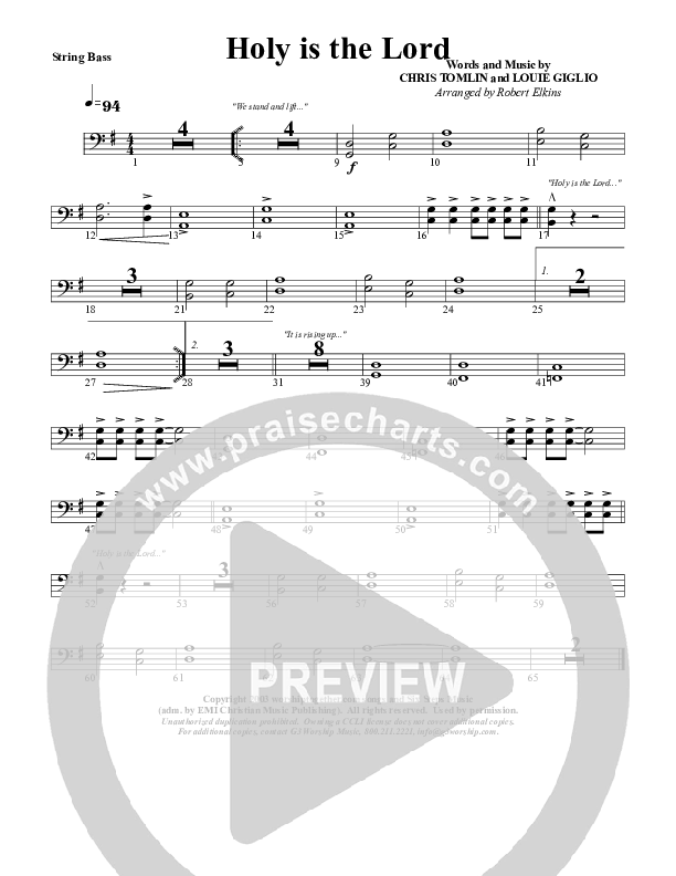 Holy Is The Lord Double Bass (G3 Worship)