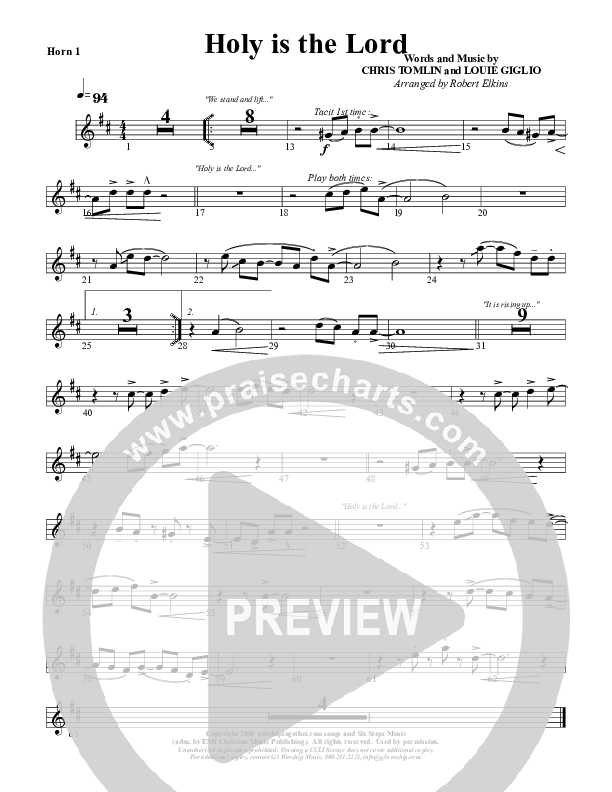 Holy Is The Lord French Horn 1 (G3 Worship)