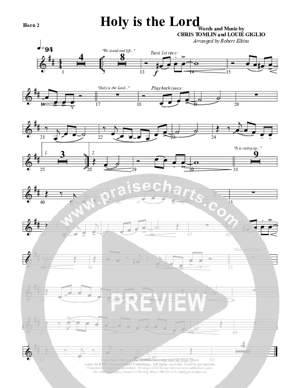 Holy Is The Lord French Horn 2 (G3 Worship)