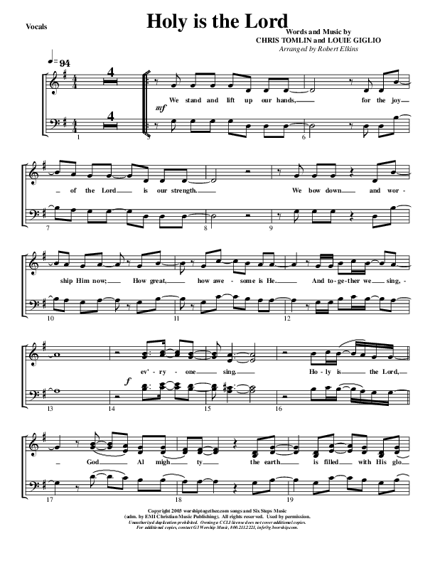Holy Is The Lord Lead Sheet (G3 Worship)