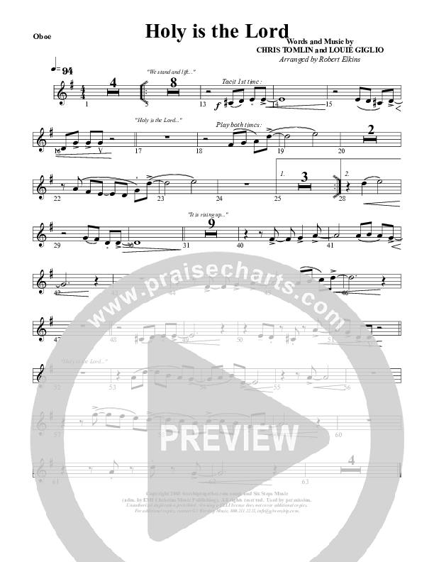 Holy Is The Lord Oboe (G3 Worship)