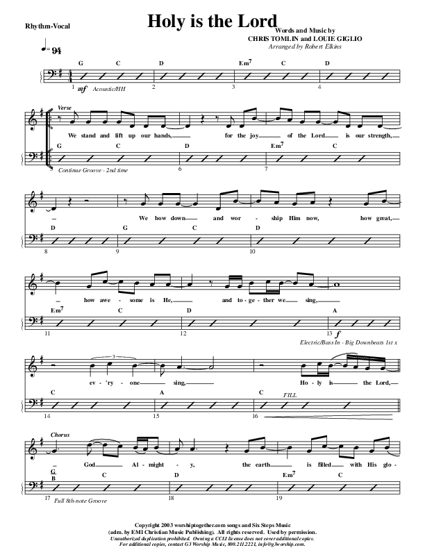 Holy Is The Lord Rhythm/Vocal (G3 Worship)