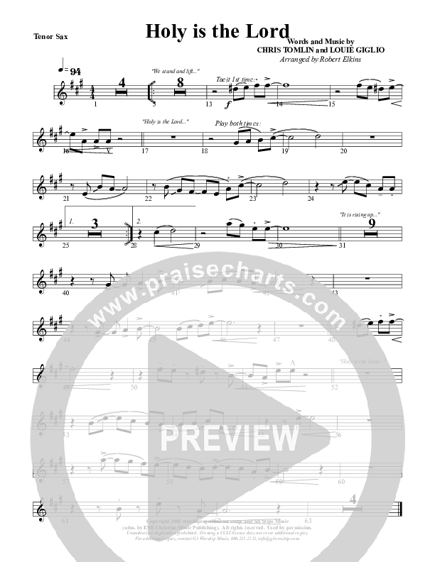 Holy Is The Lord Tenor Sax 2 (G3 Worship)