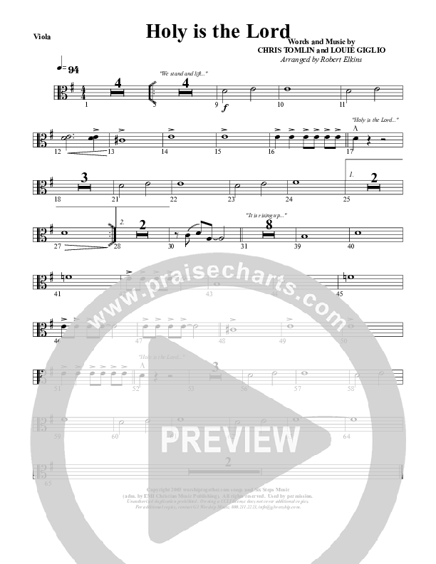 Holy Is The Lord Viola (G3 Worship)
