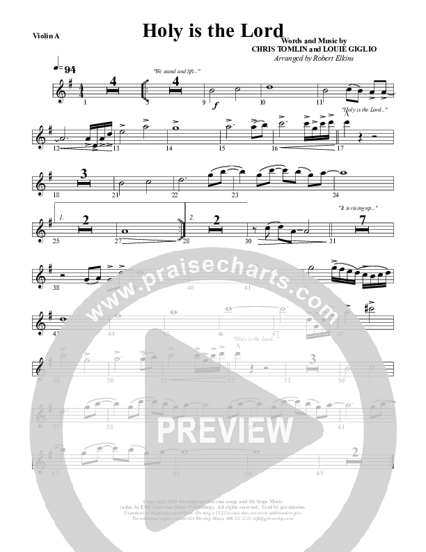 Holy Is The Lord Violin 1 (G3 Worship)