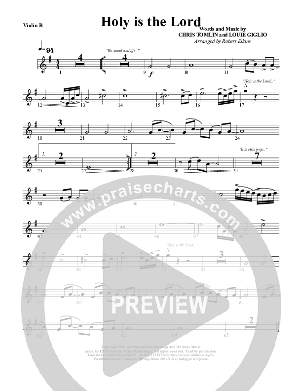 Holy Is The Lord Violin 2 (G3 Worship)