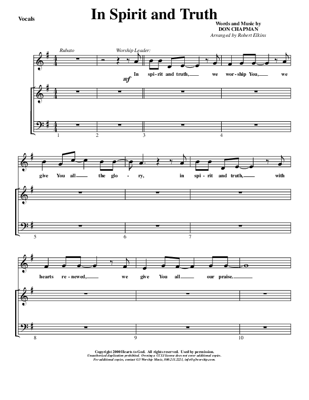 In Spirit And Truth Choir Sheet (G3 Worship)