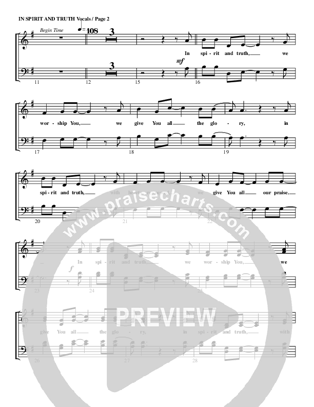In Spirit And Truth Choir Sheet (G3 Worship)