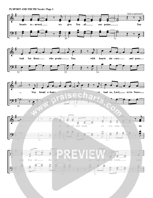 In Spirit And Truth Choir Sheet (G3 Worship)