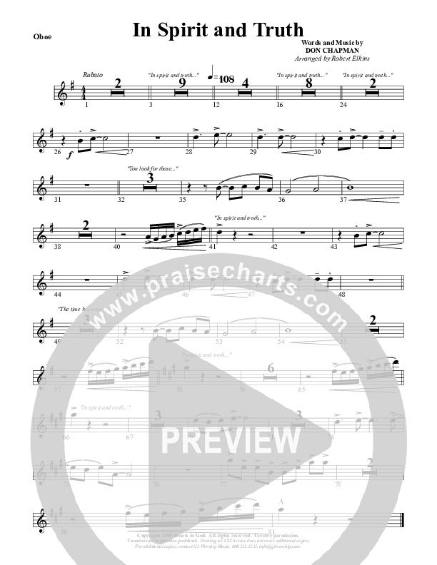 In Spirit And Truth Oboe (G3 Worship)