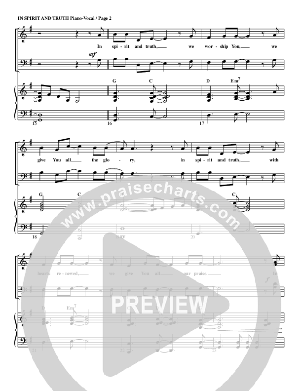 In Spirit And Truth Piano/Vocal & Lead (G3 Worship)