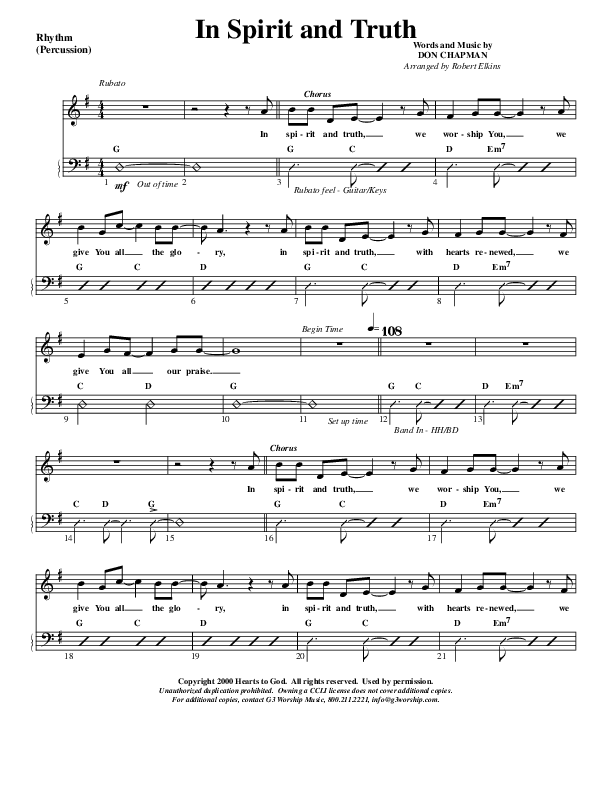 In Spirit And Truth Rhythm Chart (G3 Worship)
