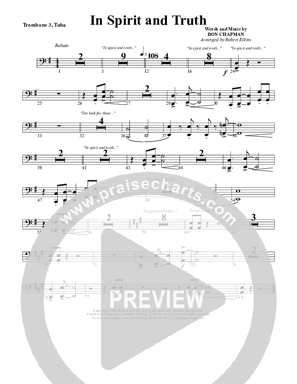 In Spirit And Truth Trombone 3/Tuba (G3 Worship)