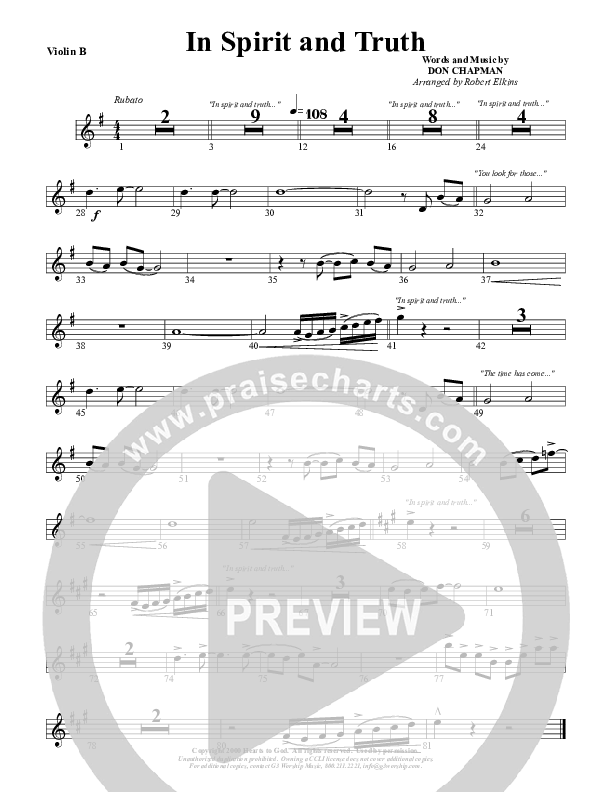 In Spirit And Truth Violin 2 (G3 Worship)