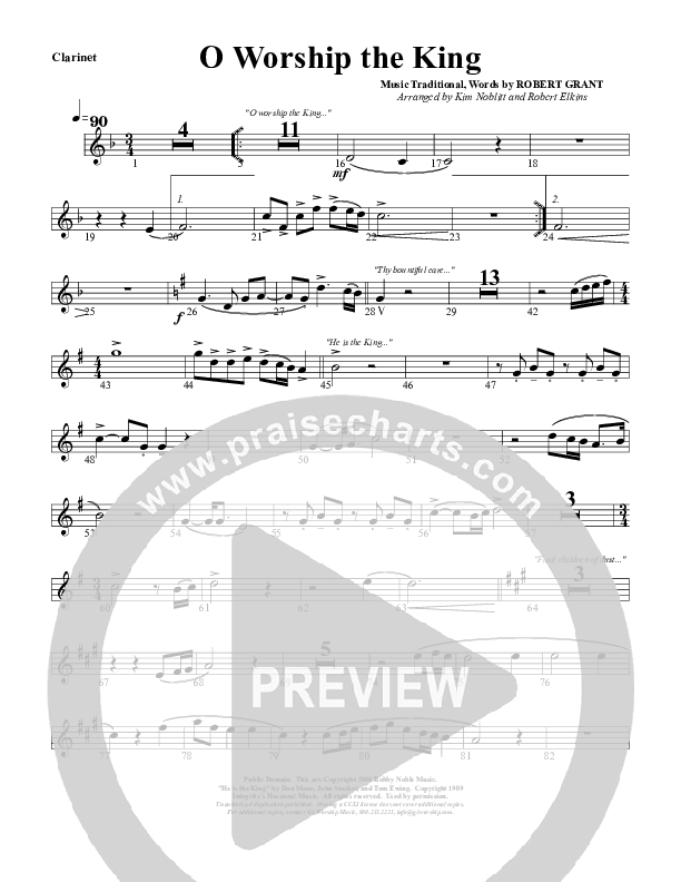 O Worship The King Clarinet (G3 Worship)