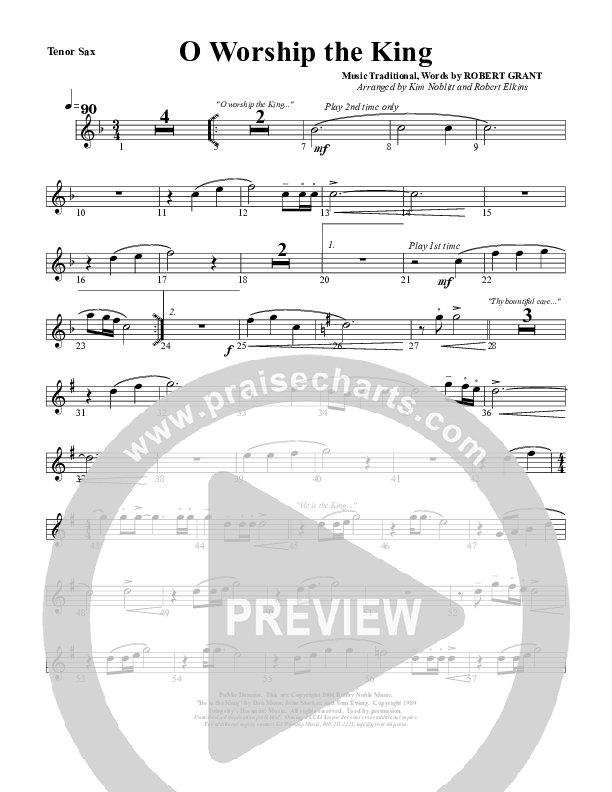 O Worship The King Tenor Sax 2 (G3 Worship)