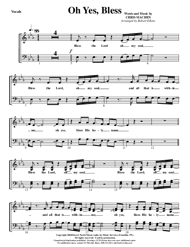 Oh Yes Bless Choir Sheet (G3 Worship)