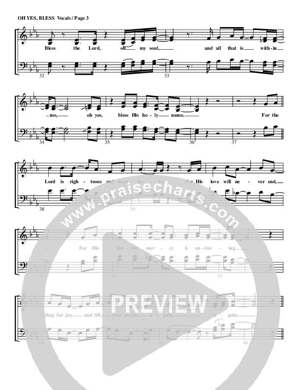 Oh Yes Bless Choir Sheet (G3 Worship)